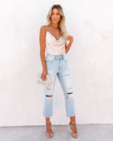 Trisha Satin-Tanktop mit Wasserfallausschnitt - Beige